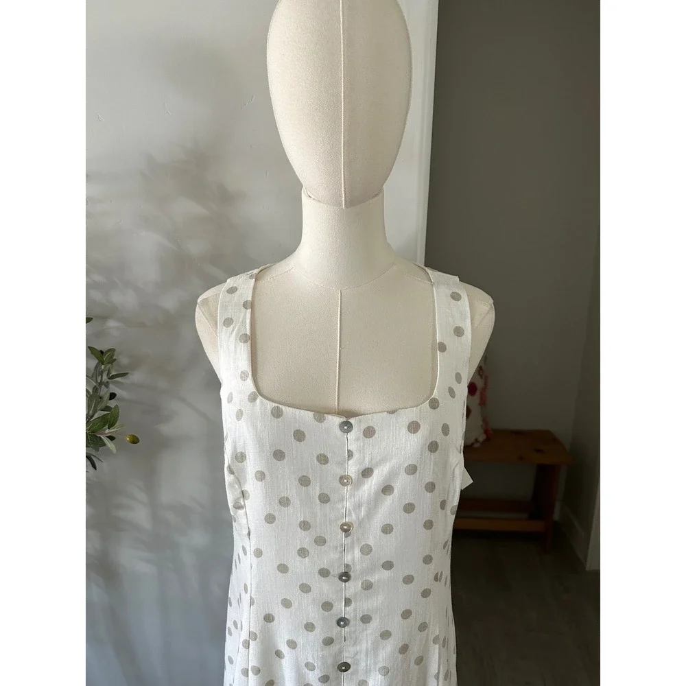 Halogen Polka Dot Linen Sleeveless Maxi Dress New!